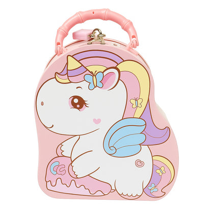 Peach Pink Unicorn Metal Coin Bank