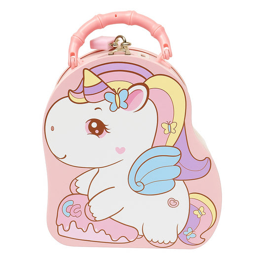 Peach Pink Unicorn Metal Coin Bank