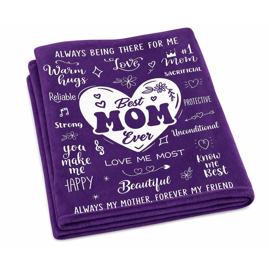 Purple "Best Mom Ever" Blanket - 130cm x 150cm - BuyAbility