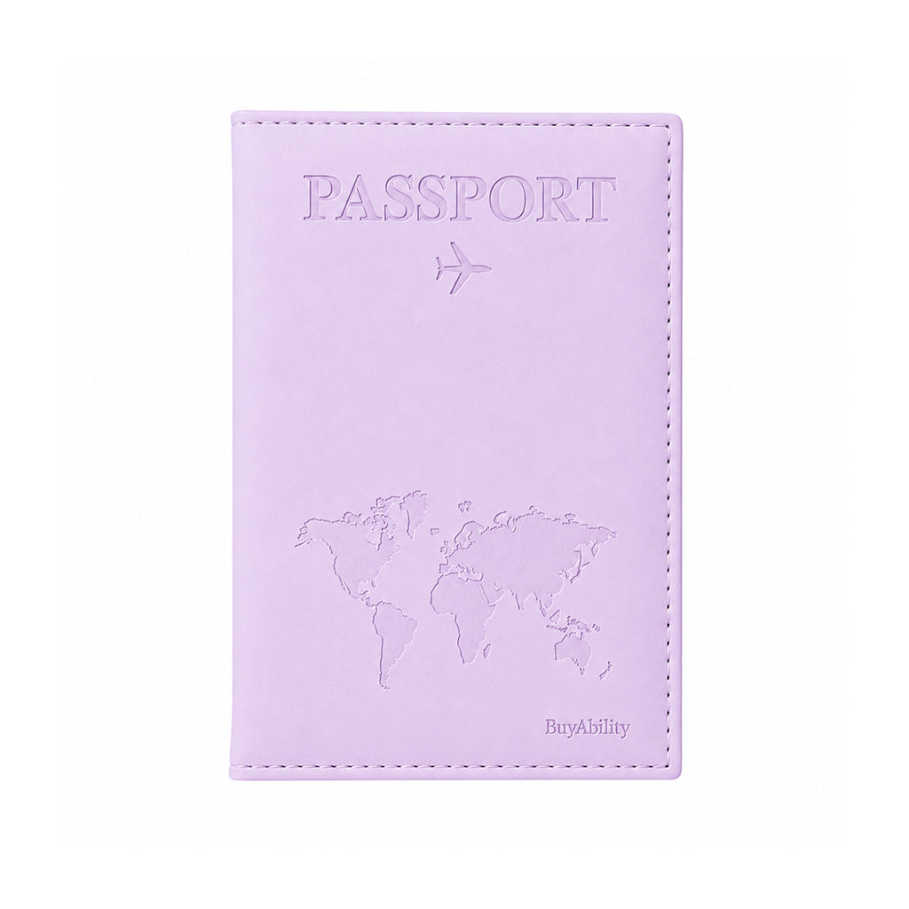 Travel Passport Cover with World Map Design - Lilac