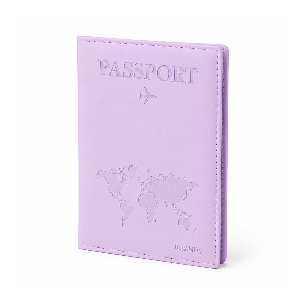 Travel Passport Cover with World Map Design - Lilac