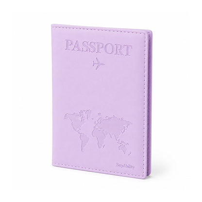 Travel Passport Cover with World Map Design - Lilac