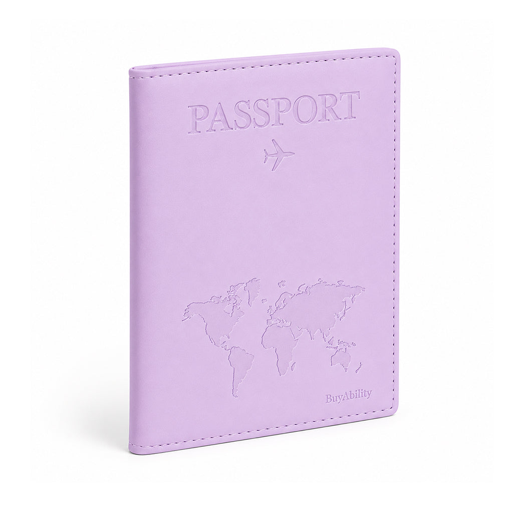 Travel Passport Cover with World Map Design - Lilac