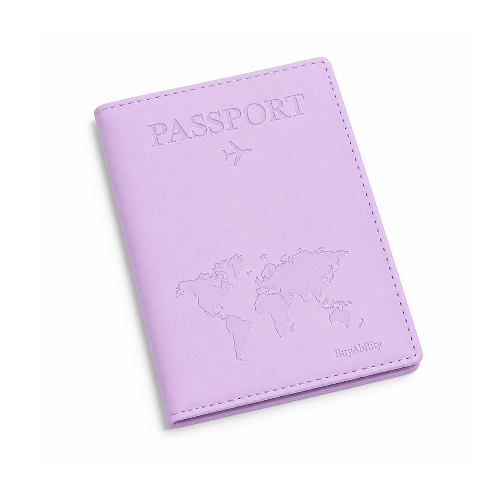 Travel Passport Cover with World Map Design - Lilac