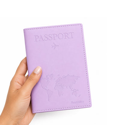 Travel Passport Cover with World Map Design - Lilac