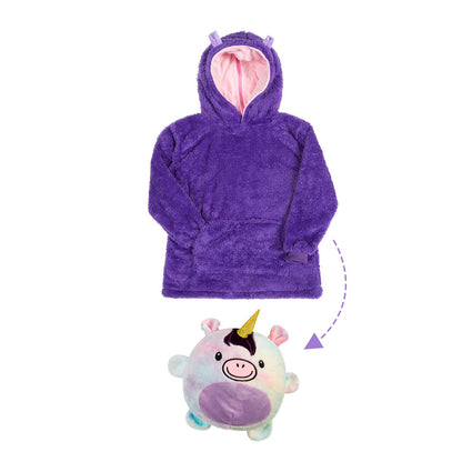 Purple Unicorn - Novelty Fold Up Pillow Fleece Kids Hoodie