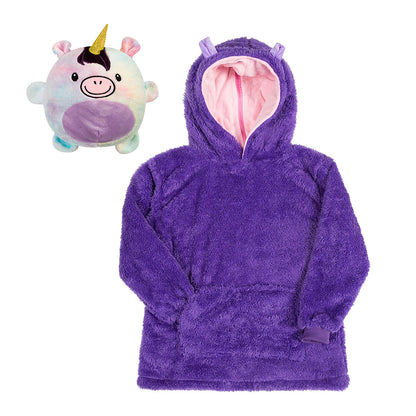 Purple Unicorn - Novelty Fold Up Pillow Fleece Kids Hoodie