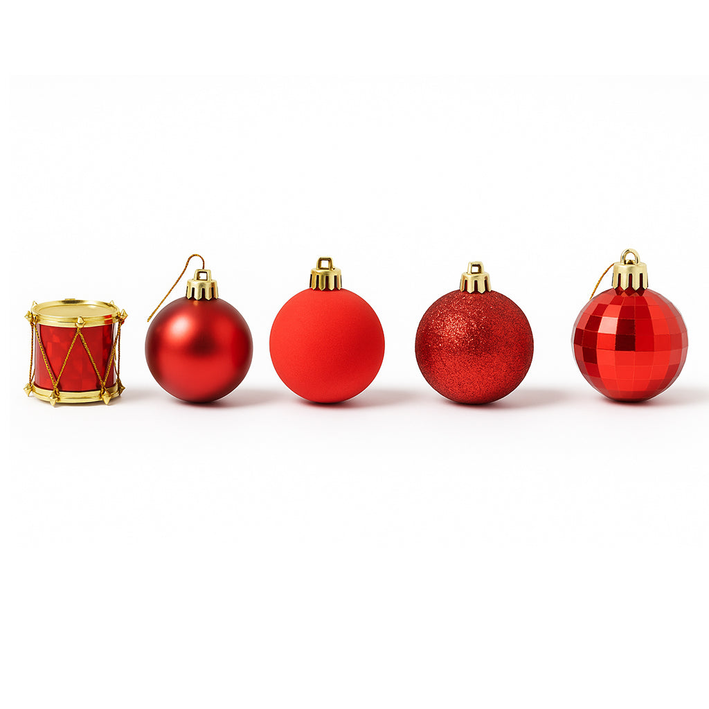 Mini Red Christmas Baubles & Drums - 20pc Set