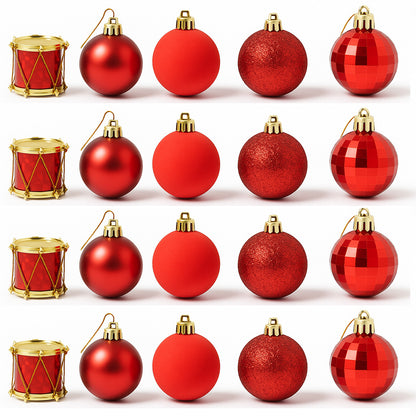 Mini Red Christmas Baubles & Drums - 20pc Set