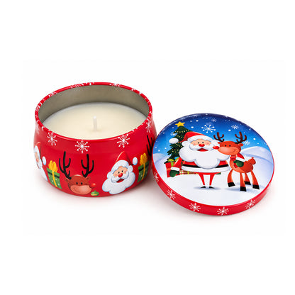 Christmas Candle in Red Decorative Tin - Santa & Reindeer