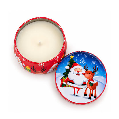 Christmas Candle in Red Decorative Tin - Santa & Reindeer