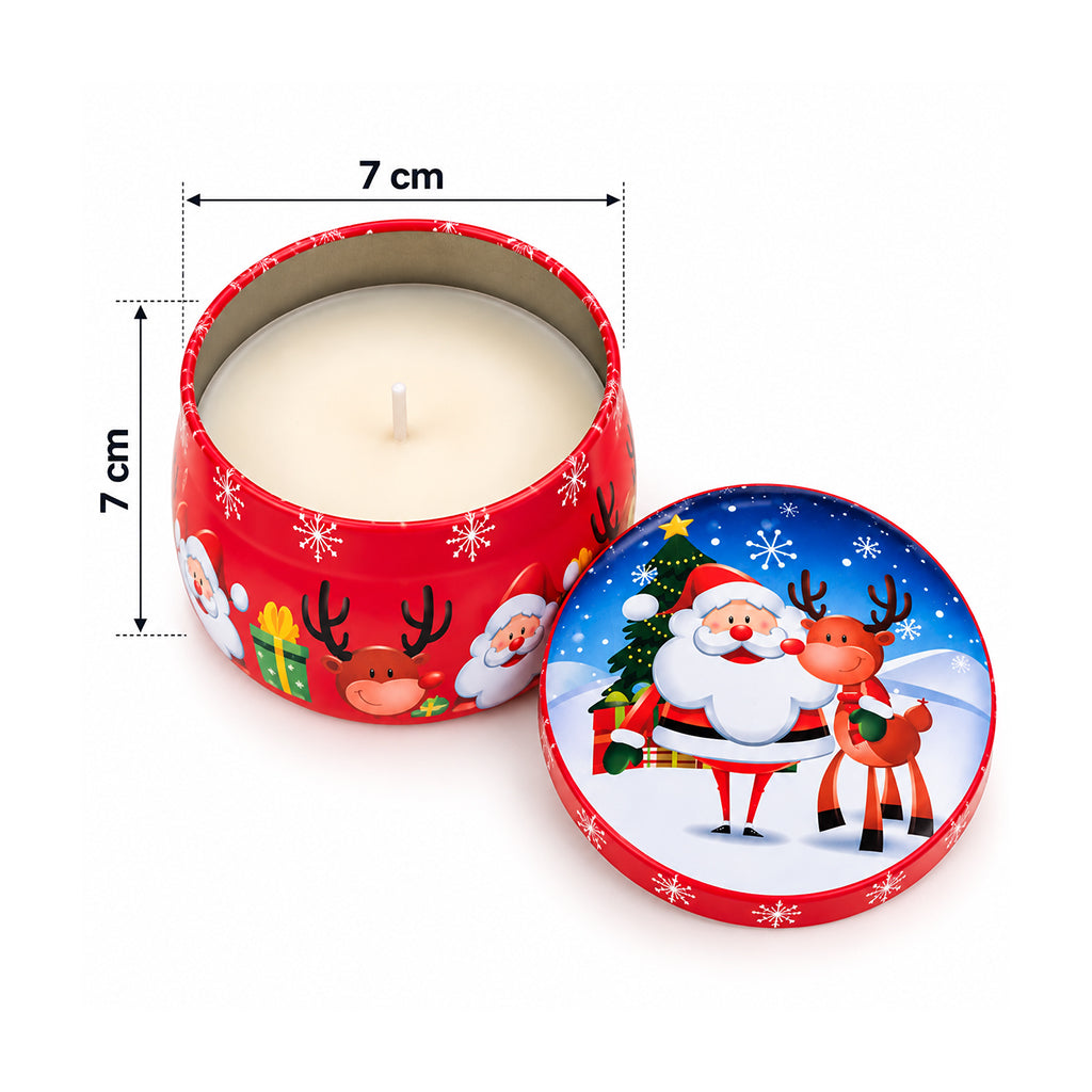 Christmas Candle in Red Decorative Tin - Santa & Reindeer