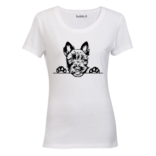 Scottish Terrier - Peeking Dog - Ladies - T-Shirt
