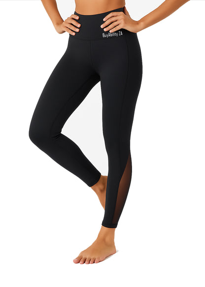 BuyAbility High-Waist Sheer Panel Yoga Leggings with Side Pocket - BuyAbility South Africa