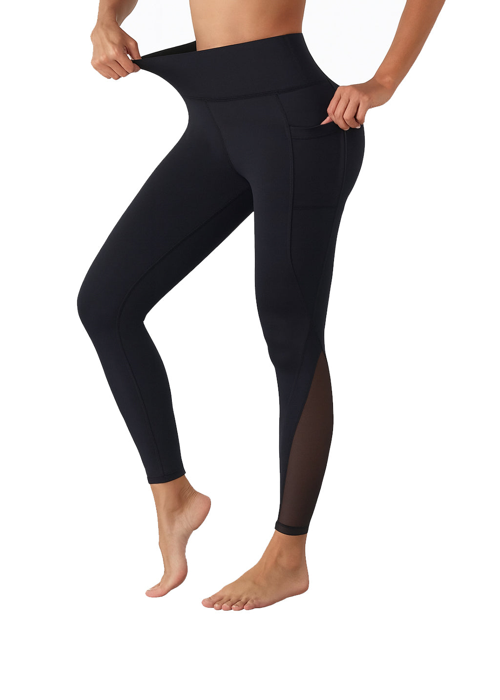 BuyAbility High-Waist Sheer Panel Yoga Leggings with Side Pocket - BuyAbility South Africa