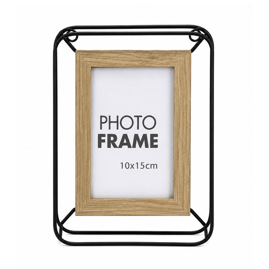 Modern Metal & Wood Floating Photo Frame - 10 x 15cm