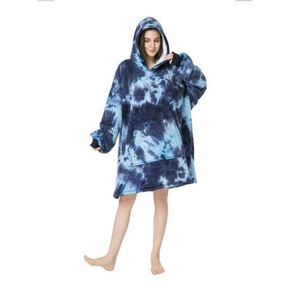 Over-sized Tie Die Blue Fleece Hoodie - One Size