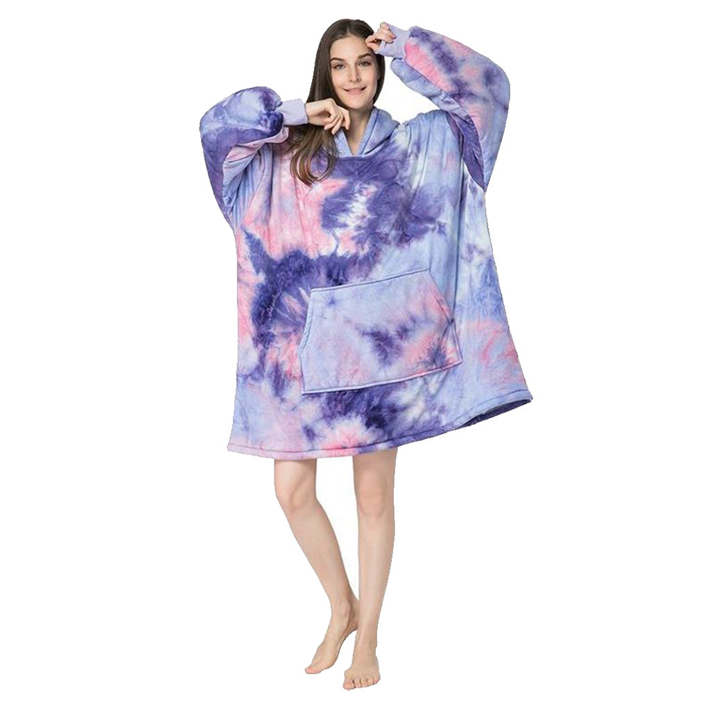 Over-sized Tie Dye Purple Fleece Hoodie - One Size