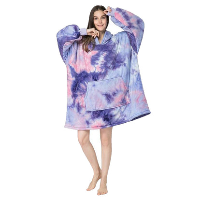 Over-sized Tie Dye Purple Fleece Hoodie - One Size