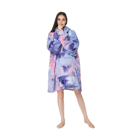 Over-sized Tie Dye Purple Fleece Hoodie - One Size - BuyAbility