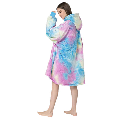 Over-sized Tie Dye Blue Purple and Yellow Fleece Hoodie - One Size