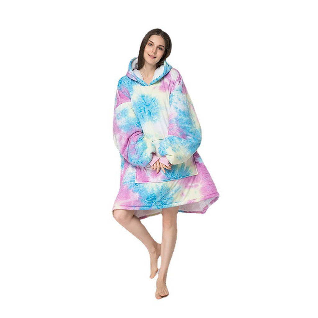 Over-sized Tie Dye Blue Purple and Yellow Fleece Hoodie - One Size