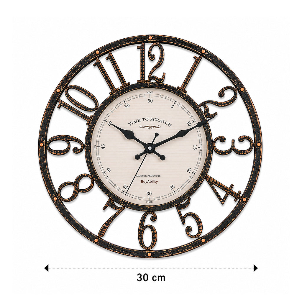 30cm Vintage Wall Clock - Antique Design - Brown