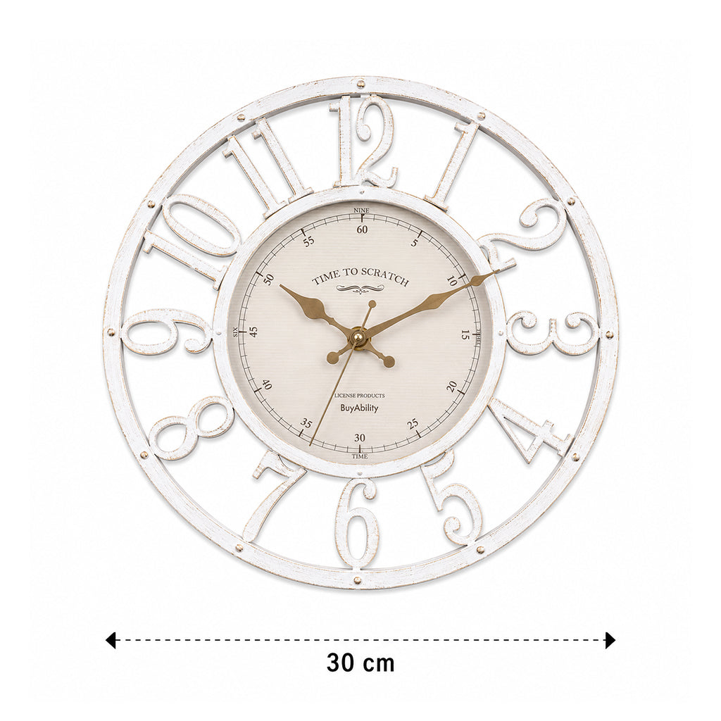 30cm Vintage Wall Clock - Antique Design - White