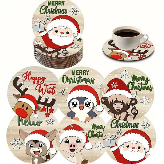 Christmas Wooden Coaster Set - 6-Piece