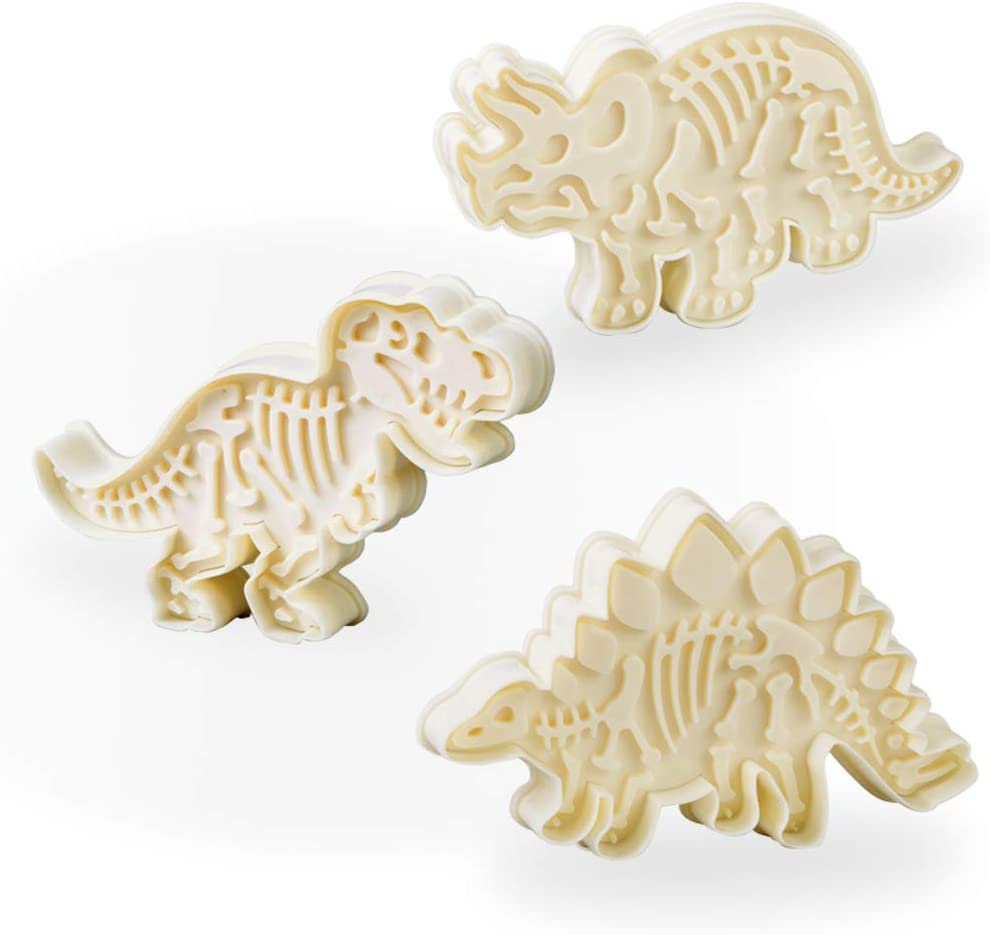 Set of 3 Dinosaur Cookie Cutters with Fossil Stampers