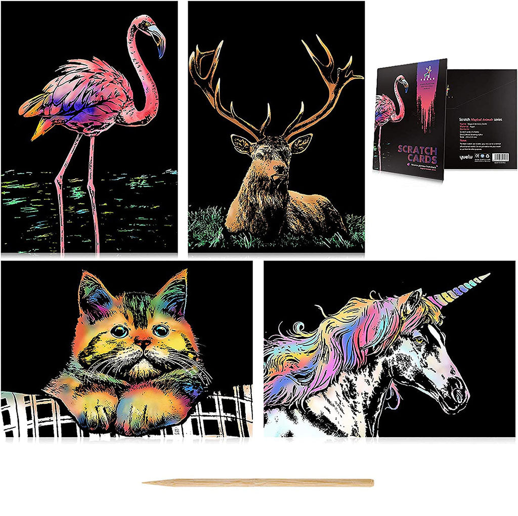 Set of 4 Scratch Cards - Magical Animals
