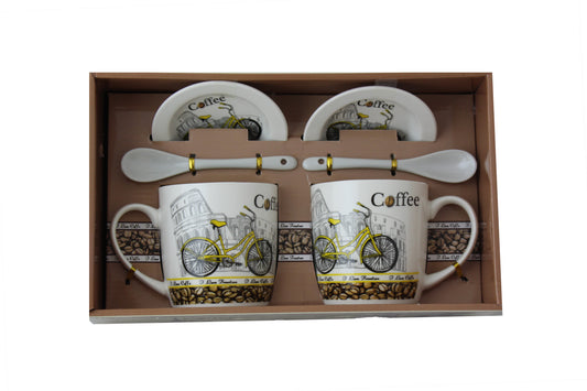 Bicycle Colosseum Coffee Gift Box - with 2 Printed Cups, Saucers & Spoons - BuyAbility