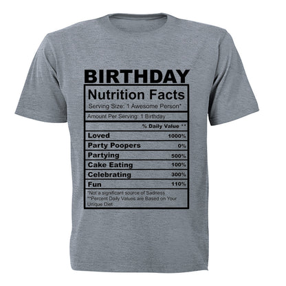 Birthday - Nutrition Facts - Adults - T-Shirt - BuyAbility South Africa
