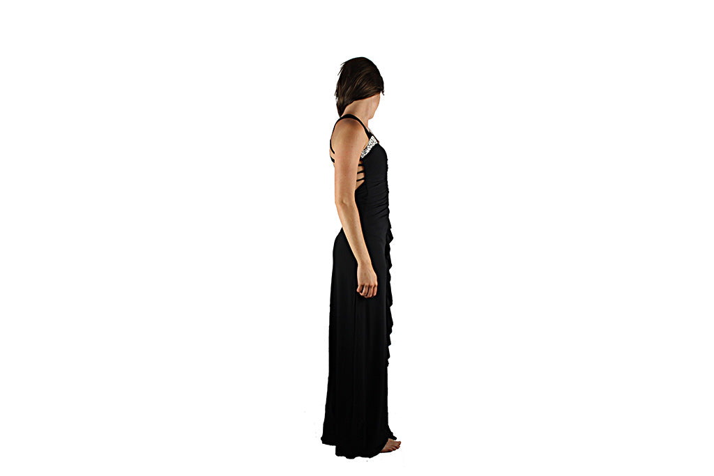Long Black Evening Dress with Silver Sparkle - BuyAbility