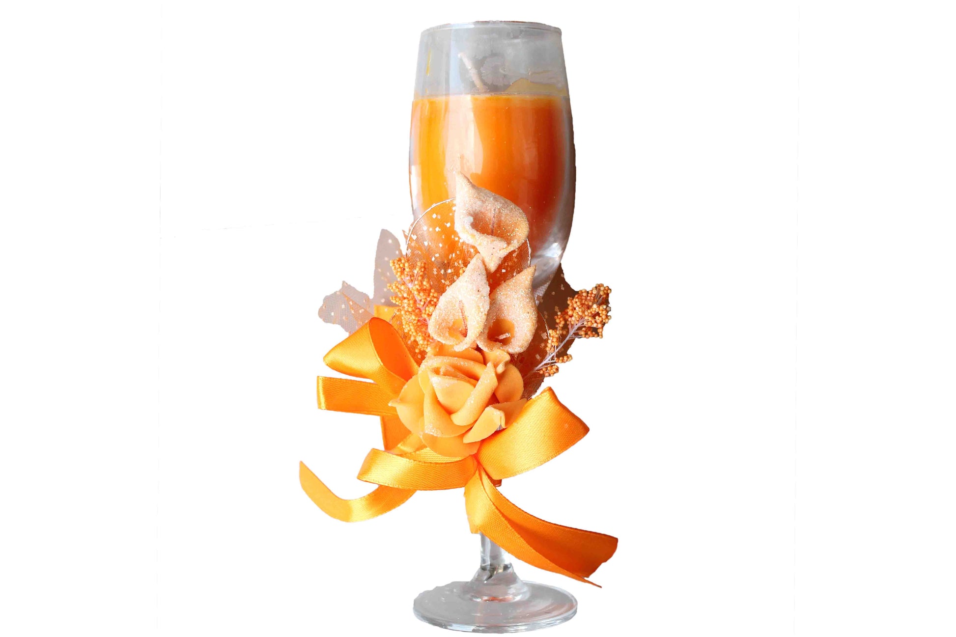 Champagne Scented Candle Glasses with Flower Ribbon – Orange, Floral Bouquet Aroma - BuyAbility