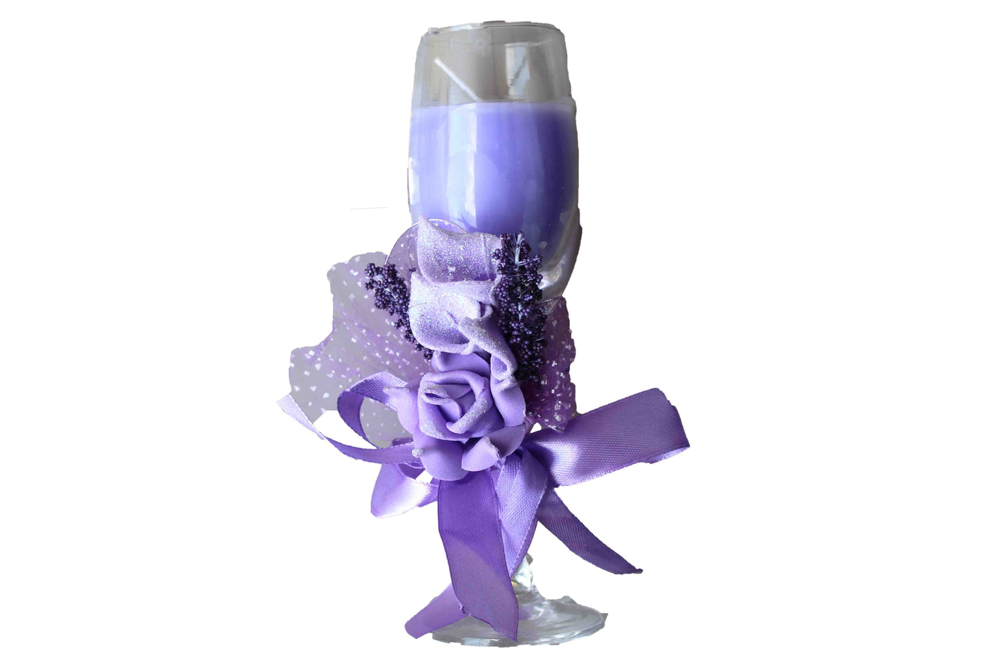 Champagne Scented Candle Glasses with Flower Ribbon – Purple, Lavender Aroma - BuyAbility