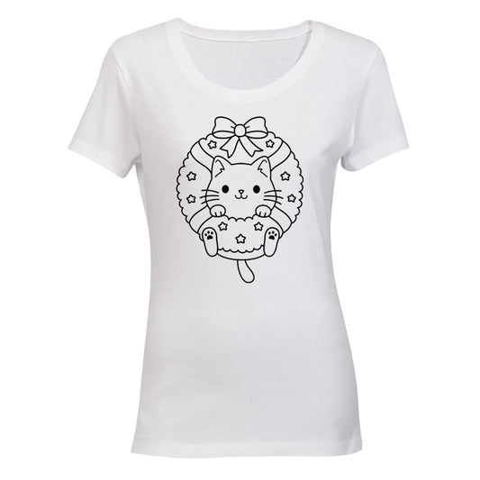 Christmas Kitten Wreath - Ladies - T-Shirt - BuyAbility South Africa