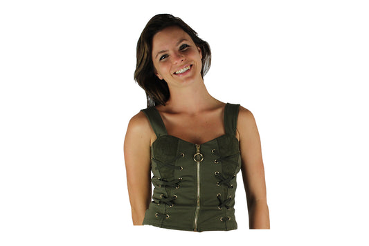 Olive Corset Style Crop Top - BuyAbility