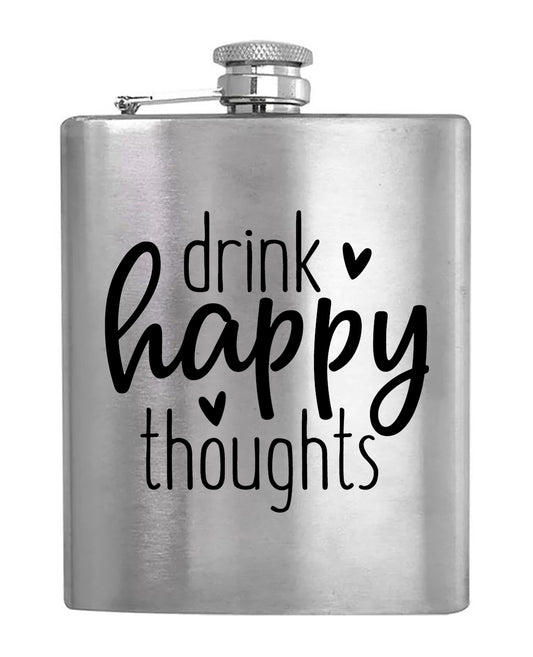 Drink Happy Thoughts - Hearts - Hip Flask