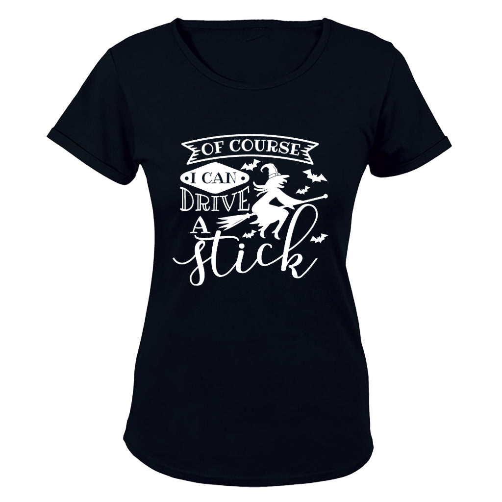 Drive A Stick - Halloween - Ladies - T-Shirt - BuyAbility South Africa