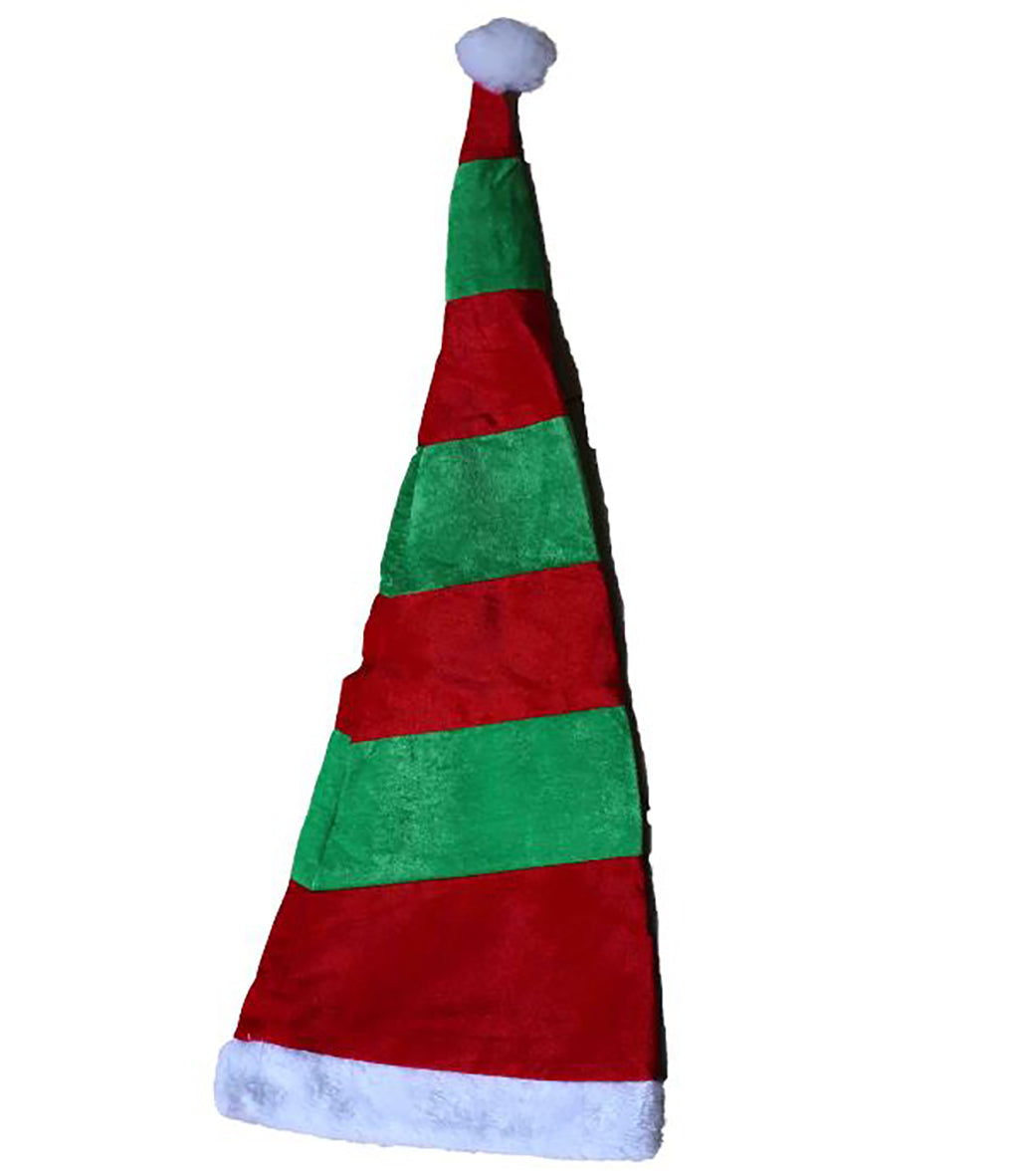 Large Red and Green Striped Elf Hat (900mm in Height) - BuyAbility