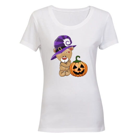 Halloween Brown Teddy & Pumpkin - Ladies - T-Shirt - BuyAbility South Africa