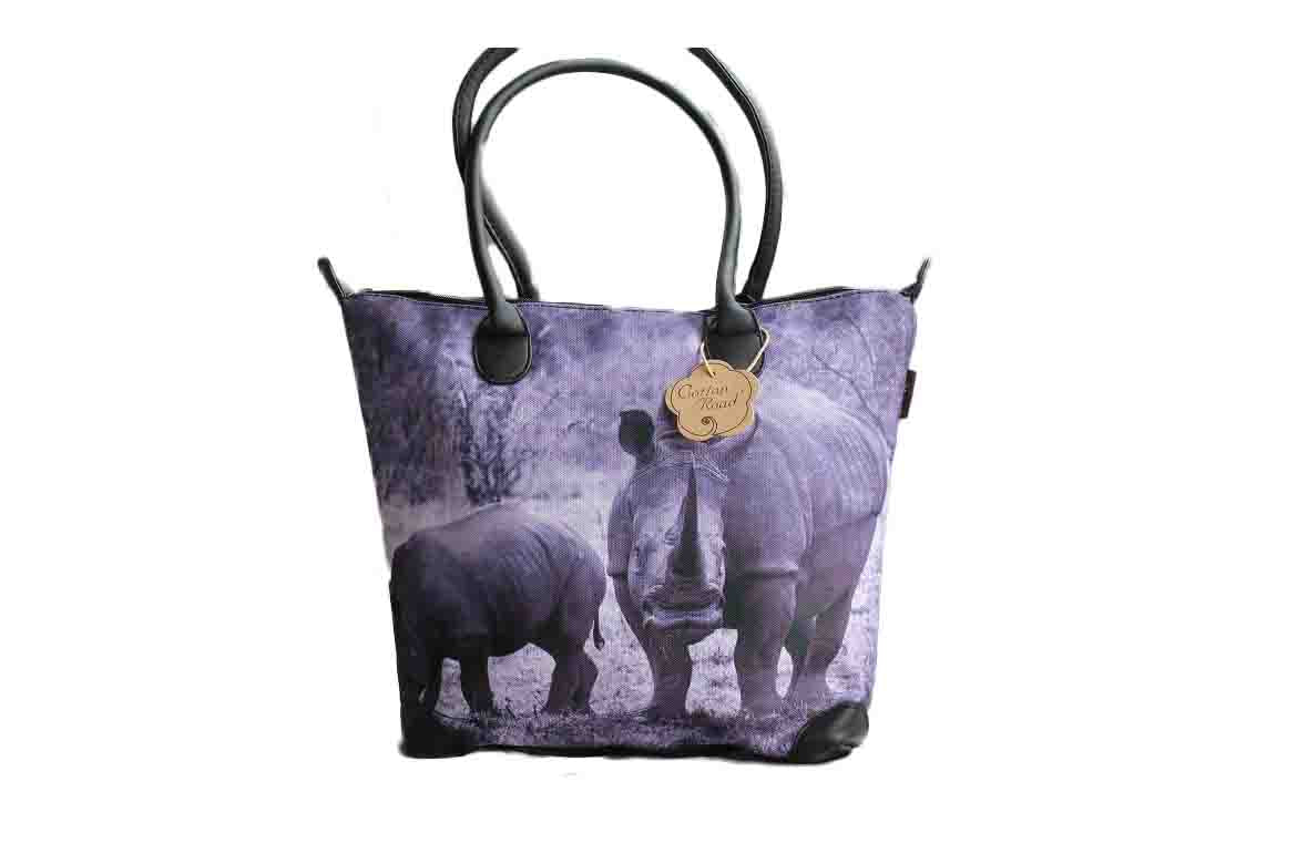 Rhino Print Cotton Road Handbag - BuyAbility
