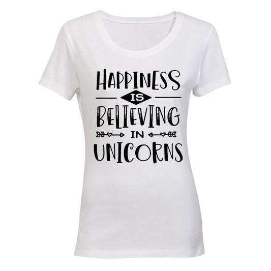 Happiness is Believing in Unicorns - Ladies - T-Shirt - BuyAbility South Africa