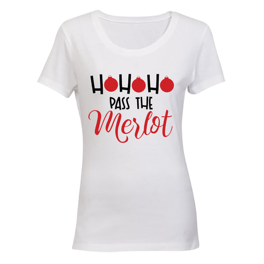 Ho Ho Ho - Pass the Merlot - Christmas - Ladies - T-Shirt - BuyAbility South Africa