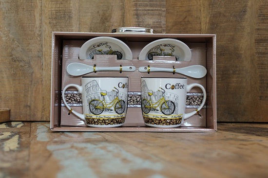 Bicycle Colosseum Coffee Gift Box - with 2 Printed Cups, Saucers & Spoons - BuyAbility