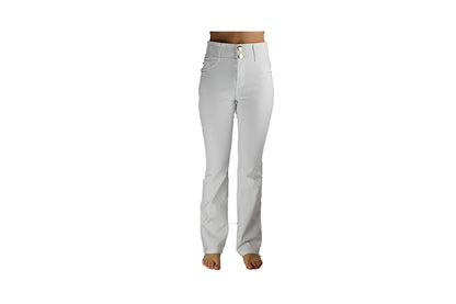 Ladies White Bell Bottom Long Pants - BuyAbility