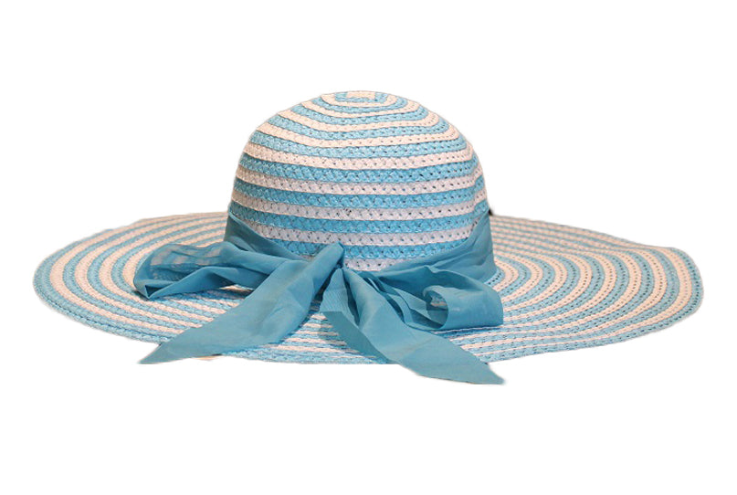 Striped White & Light Blue Beach Hat - BuyAbility