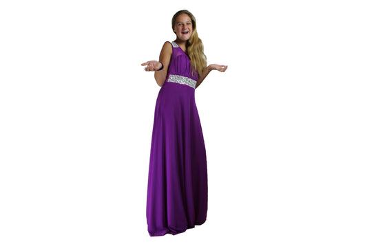 Long Purple Evening Dress with Silver Sparkle - BuyAbility