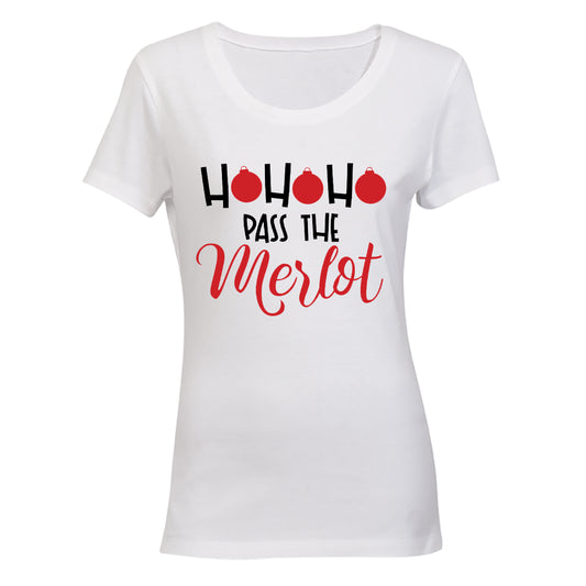 Pass The Merlot - Christmas - Ladies - T-Shirt - BuyAbility South Africa
